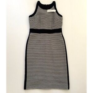 Ann Taylor Stretch Body Con Tank Dress sz 0 XS Navy Stripe Knit Slimming